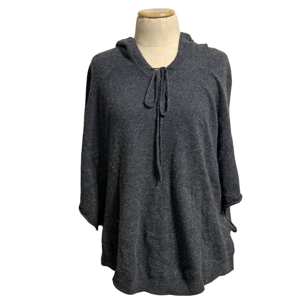 Autumn Cashmere Women's Sz S Hooded Poncho Charcoal Gray 100% Cashmere Knit